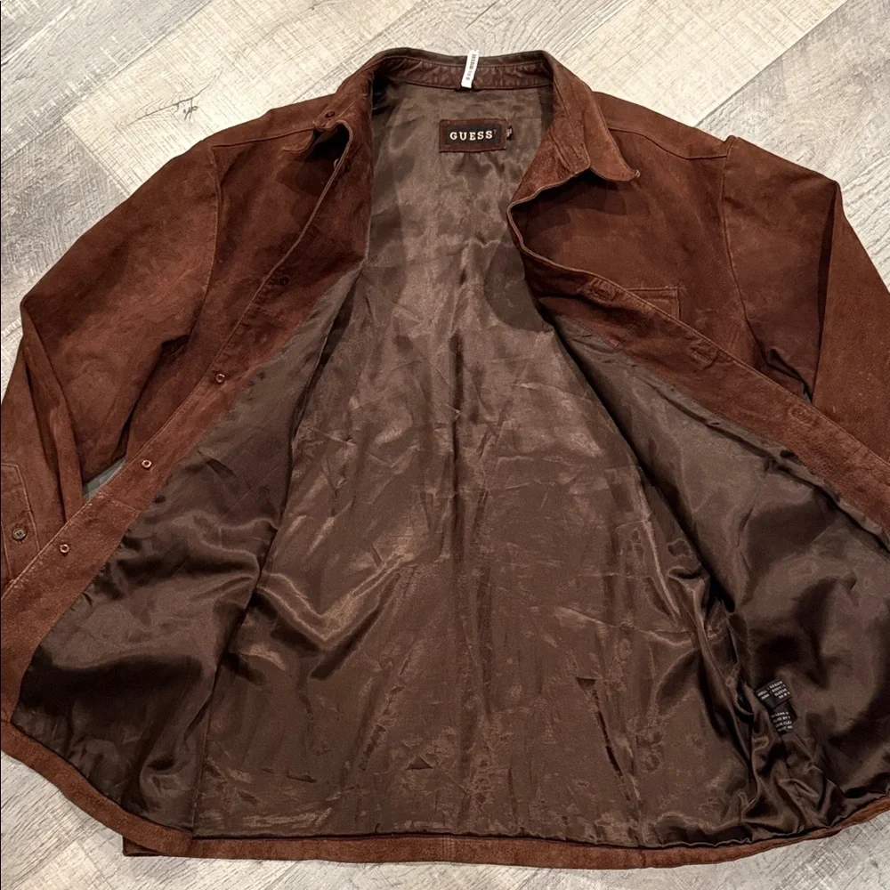 Vintage GUESS Men's Dark Brown Suede Shirt Jacket - Picture 6 of 16
